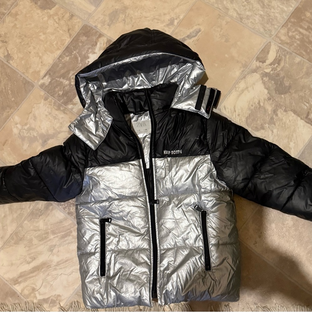 Zara Kids Silver and Black Puffer Coat